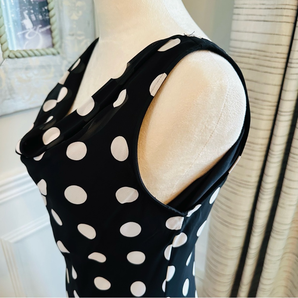 Lennie for Nina Leonard Black & White Polka Dot Cowl Neck Kentucky Derby Dress - Picture 7 of 14